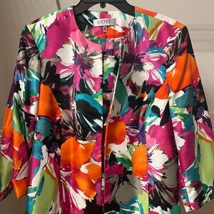 Kasper Bold Floral Blazer with Pink and Orange